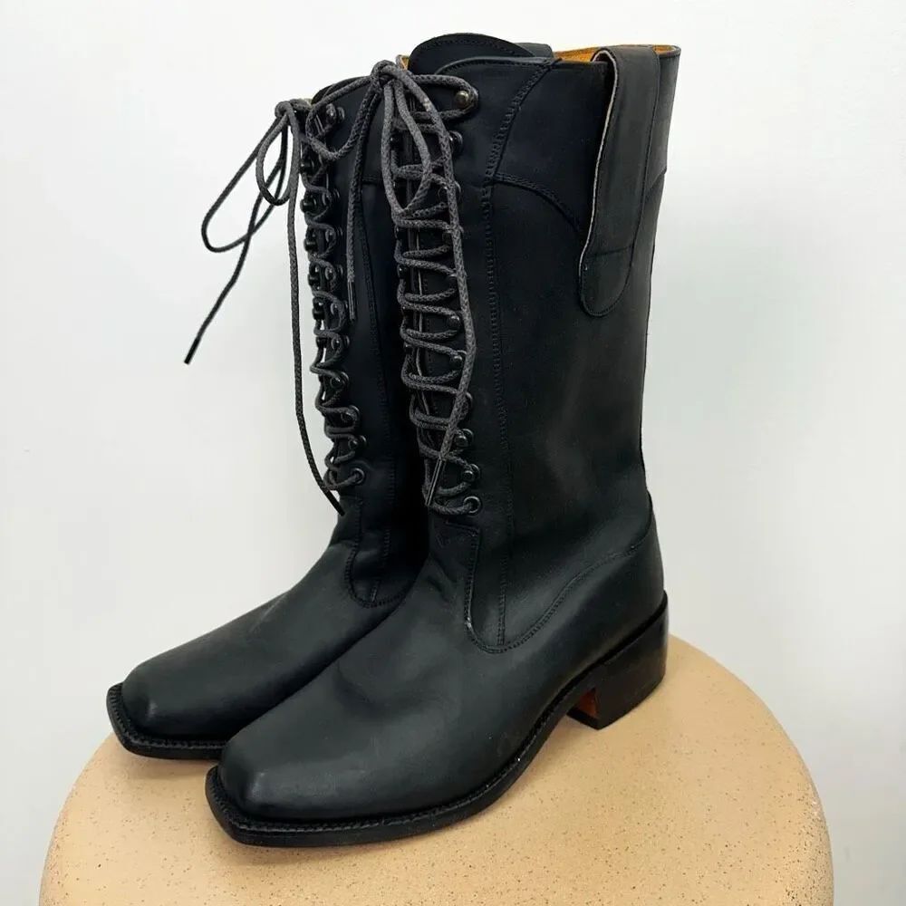 Proudly Handmade in Good Old Mexico Women’s Solid Leather Black Tall/Mid Calf Me